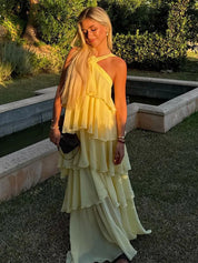 Vestido Longo Rosé Camadas