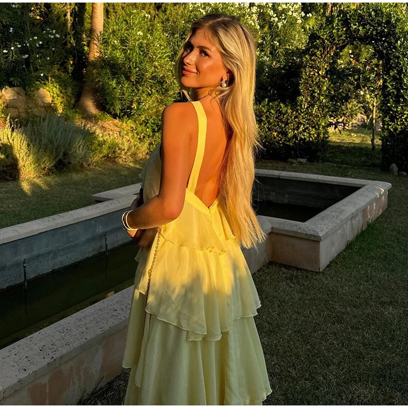 Vestido Longo Rosé Camadas