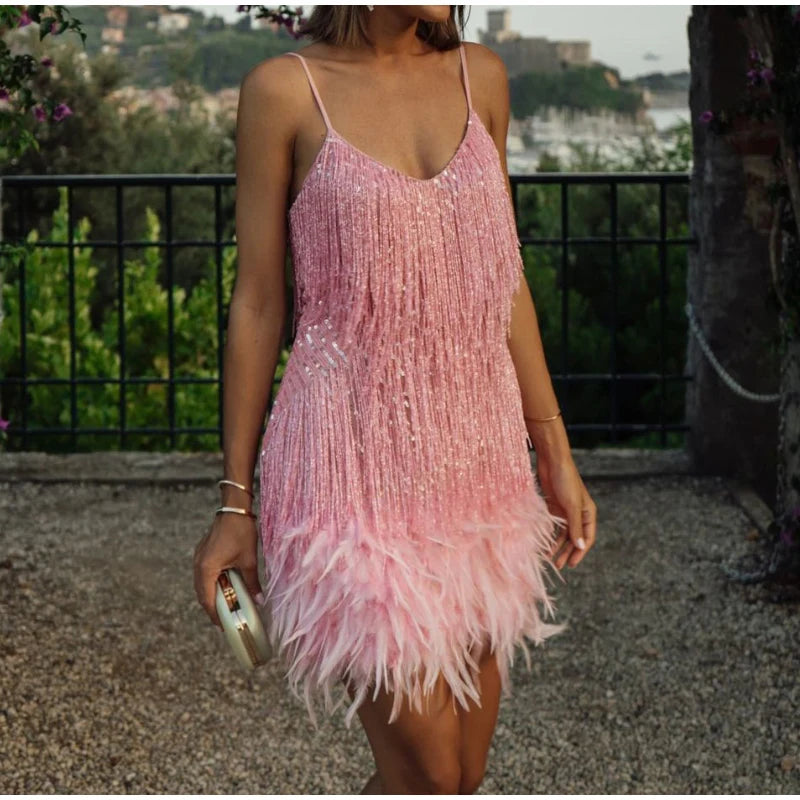 Vestido Curto Noite Pluma