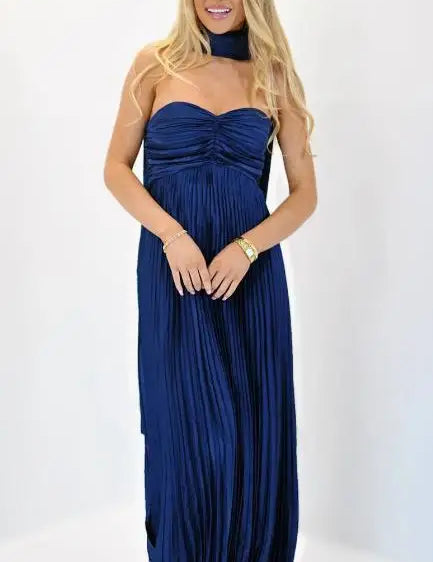 Vestido Longo Céu Plissado