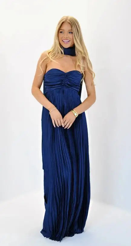 Vestido Longo Céu Plissado