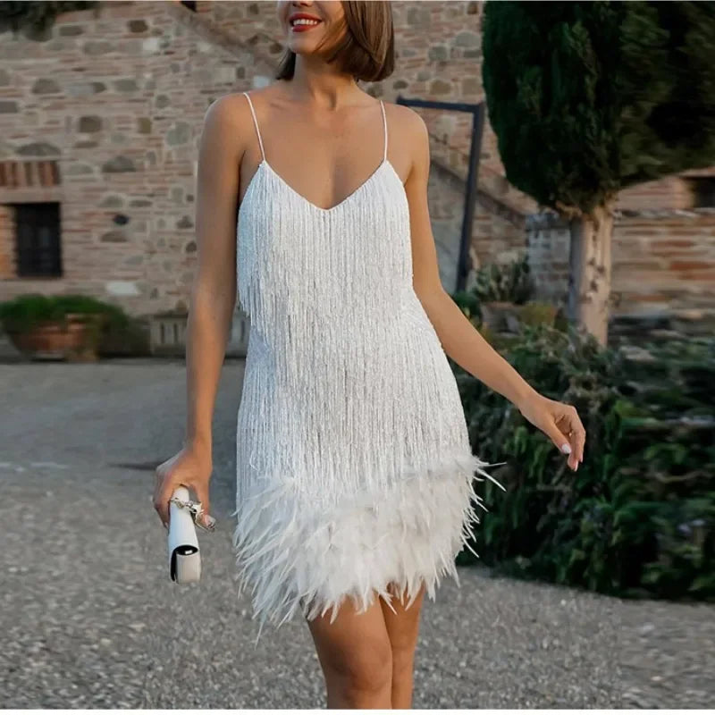 Vestido Curto Noite Pluma