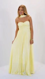 Vestido Longo Céu Plissado