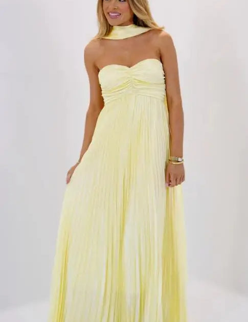 Vestido Longo Céu Plissado