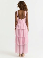 Vestido Longo Rosé Camadas