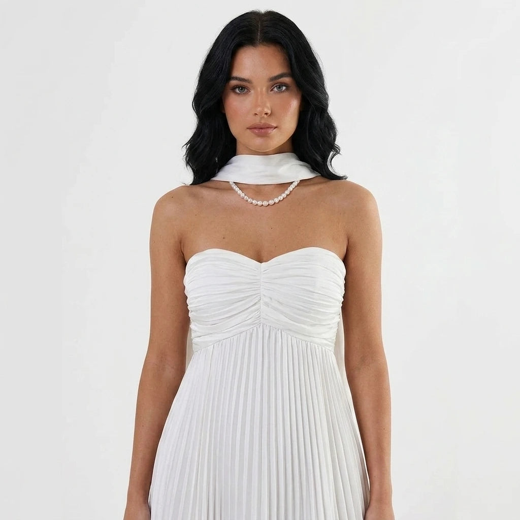 Vestido Longo Céu Plissado