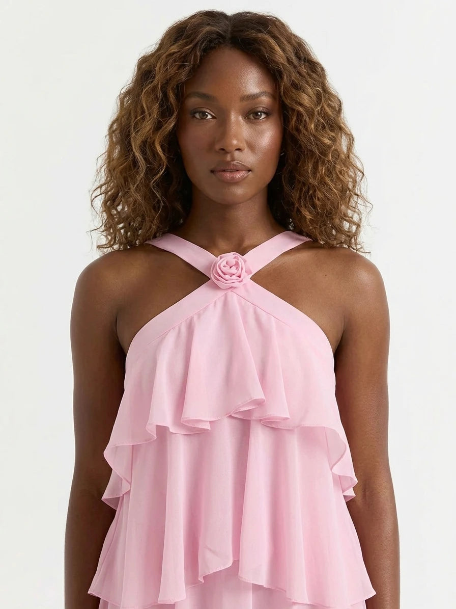 Vestido Longo Rosé Camadas