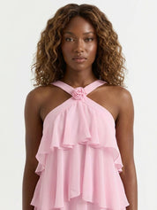 Vestido Longo Rosé Camadas