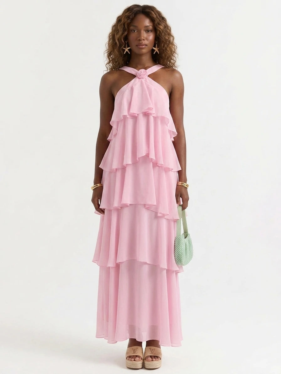 Vestido Longo Rosé Camadas