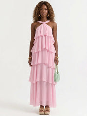 Vestido Longo Rosé Camadas