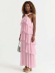 Vestido Longo Rosé Camadas